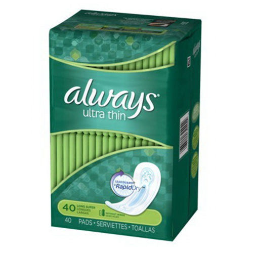 Always Thin Ultra Quilt Long Super Maxi Pads - 40 Ea